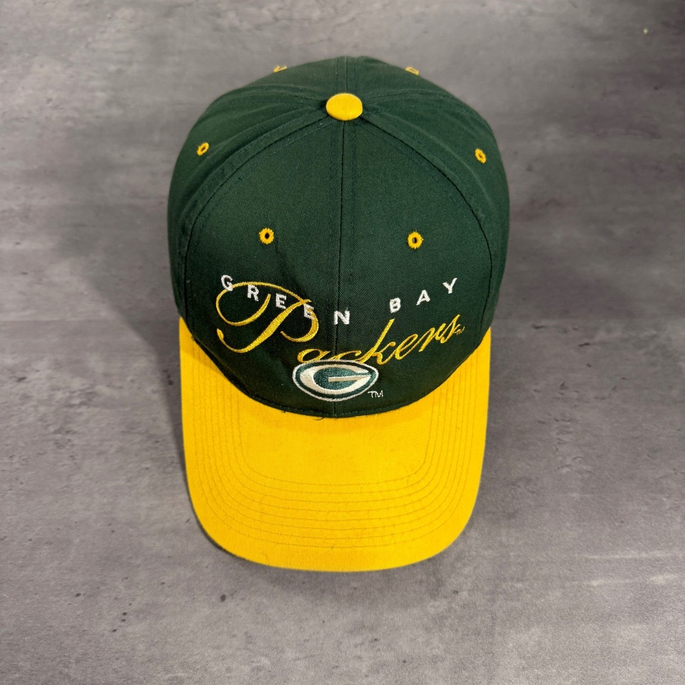 Vintage Drew Pearson Green Bay Packers Snapback Hat Green Yellow Script NFL Cap
